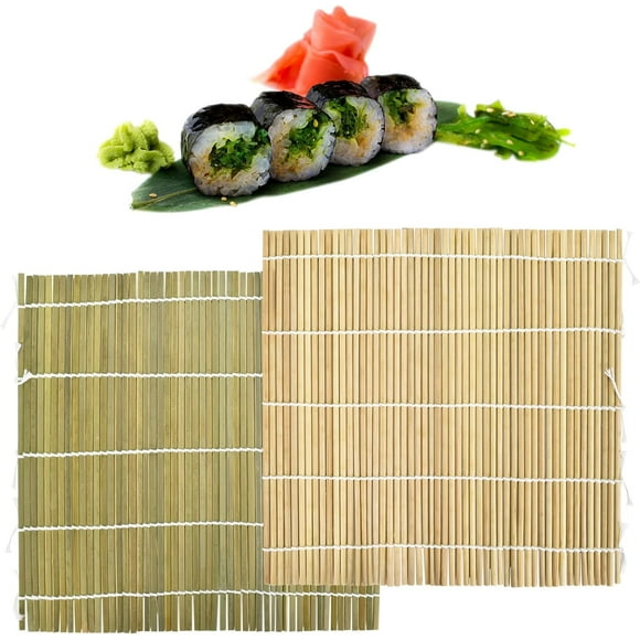 HAHADAXA 2 Pcs Bamboo Sushi Rolling Mats, 24 x 24 cm Natural Bamboo Sushi Mat Reusable Bamboo Sushi Making Tool Washable Sushi Tray for Kitchen Party, Professional Beginners