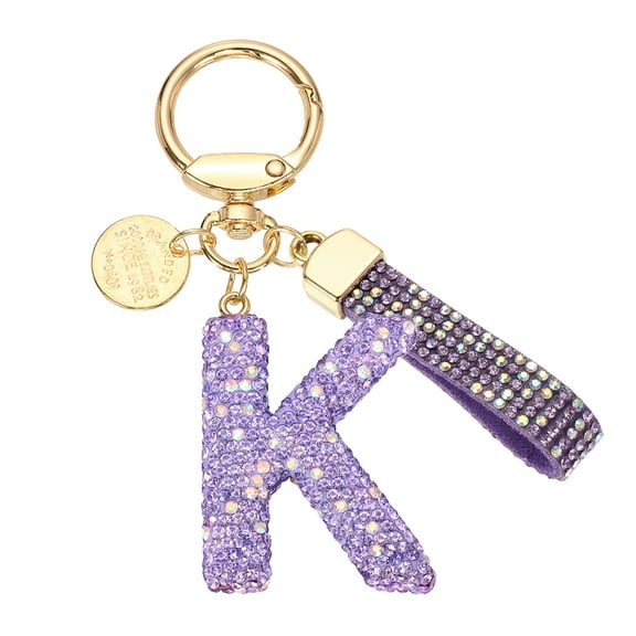 Uxcell Initial Letter Keychain, Gift Bling Letter-K Key Chain for Women, Purple