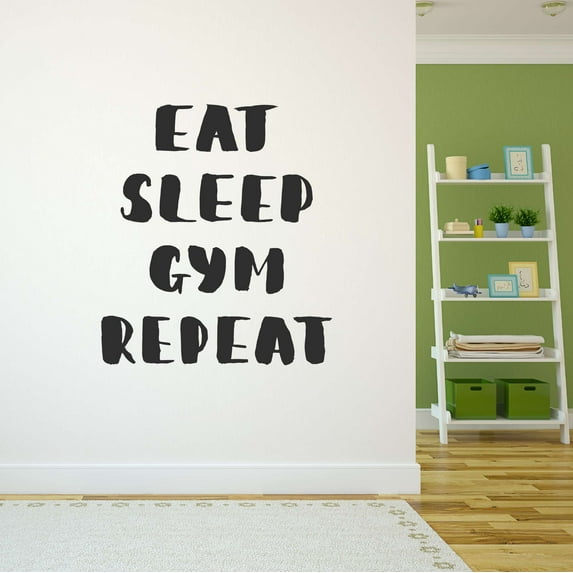Dad Eat Sleep Gym Repeat Active Sports Wall Decal Decoration Gym Fitness Lovers Vinyl Wall Art Design Lasts Years and Easily Removable - Size: 18 In(W) x 20 In(H)