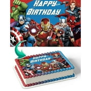 Marvel Avengers Hulk Captain America Iron Man Happy Birthday Edible Image Cake Topper For Half Sheet Cake By TNCT