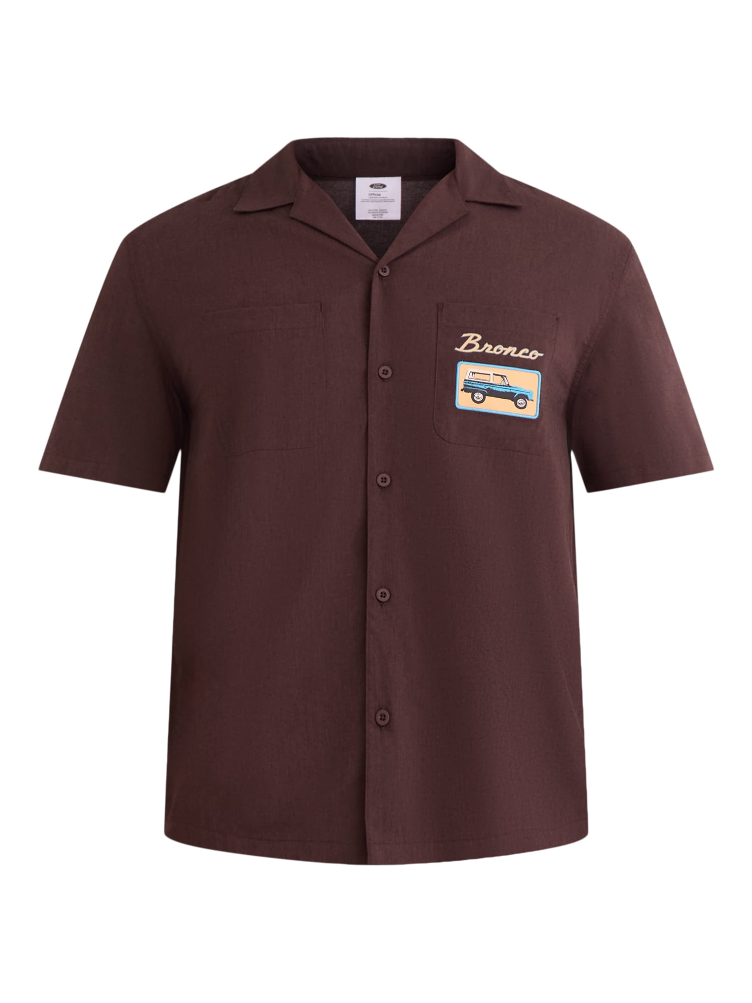Ford Bronco Men's and Big Men's Front and Back Graphic Button Up Workwear Style Mechanics Shirt with Short Sleeves, Sizes S-3XL