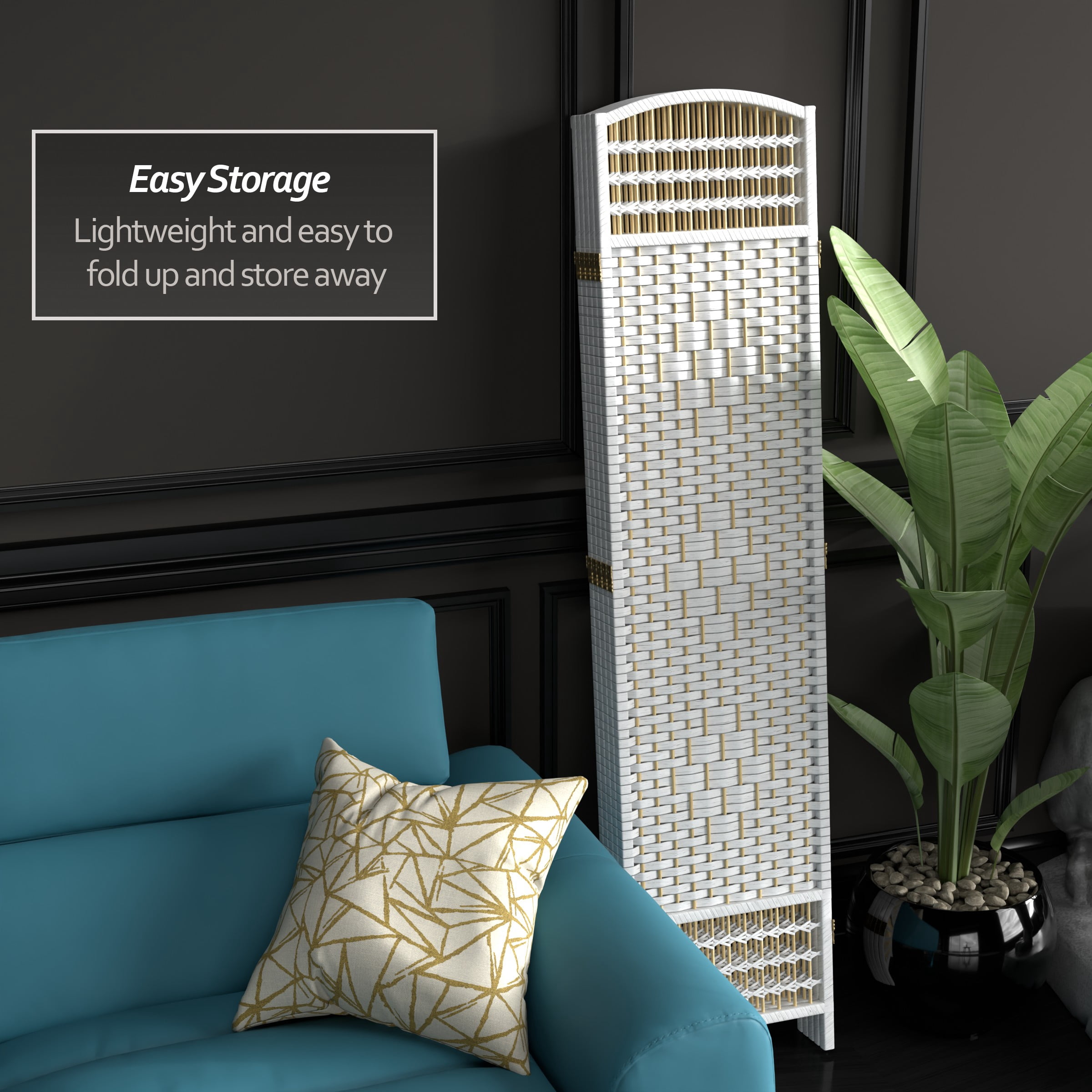 Red Lantern 5 1/2 ft. Tall Fiber Weave Room Divider - White - 5 Panel