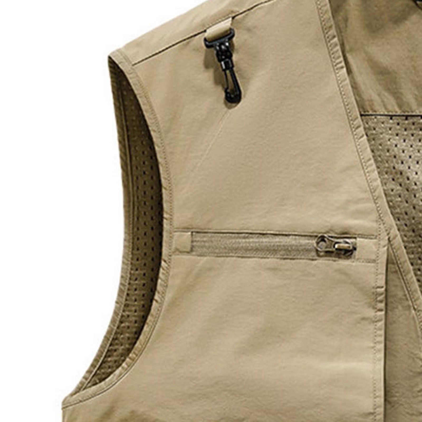 VBTAPA Men's Lightweight Vest Sleeveless Cargo Work Jacket Outdoor Travel Hiking Running Outerwear Vests with Zip Pockets Khaki XXXL