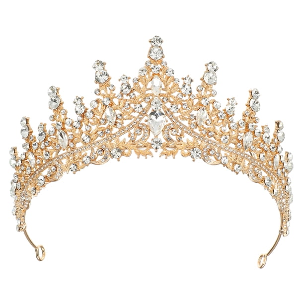 Tiara de corona de reina de cristal de imitación Unique Bargains Tono dorado blanco 15x6,8 cm