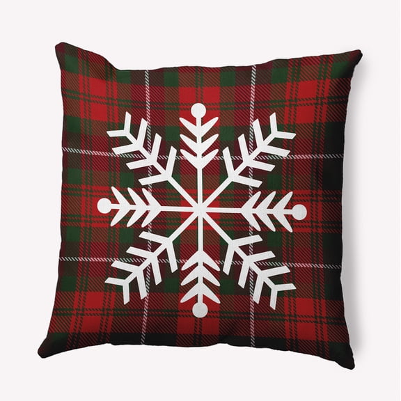 16" x 16" Simply Daisy Tartan Snowflake Polyester Accent Pillow, Christmas Burgandy Qty 1