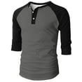thumbnail image 4 of Handshe Men's Henley Button-Up Shirts, Simple Design Solid Color Raglan Three-Quarter Sleeve Crew Neck Tops for Casual Outfit,Plus Size, 4 of 7