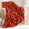 thumbnail image 4 of Candy Cane Throw Blanket- Ultra Soft,Fleece,Lightweight,Holly Leaf and Golden Stars on a Festive Red Throw Blankets,for Couch Room Bedroom,Christmas Holiday Decor,Gifts for Adult 50x40 inch, 4 of 5