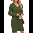 thumbnail image 1 of Vestidos Tipo Suéter Holgados de Otoño con Cuello en V, Larga y por Encima de la Rodilla para Mujer. Verde Oscuro M, 1 of 7