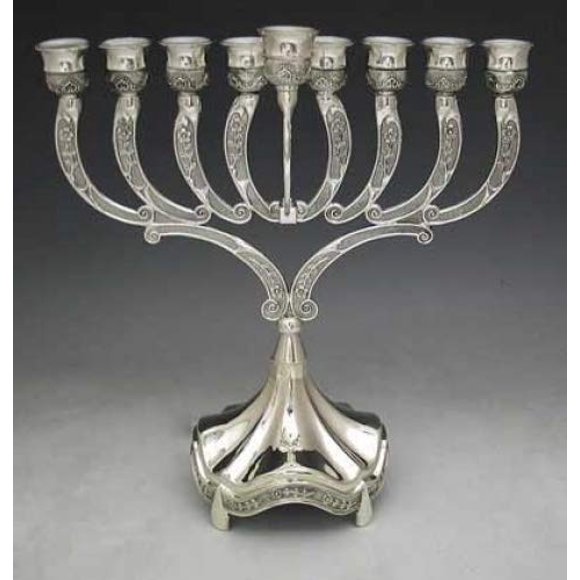 Hanukkah Menorah Hanukkia Unique Silver Plated, Can be Used with Oil Or Candles. Size: 11" Great Gift for Rabbi Temple Wedding Housewarming Bar Mitzvah Bat Mitzva & Jewish Home Item #883 sp