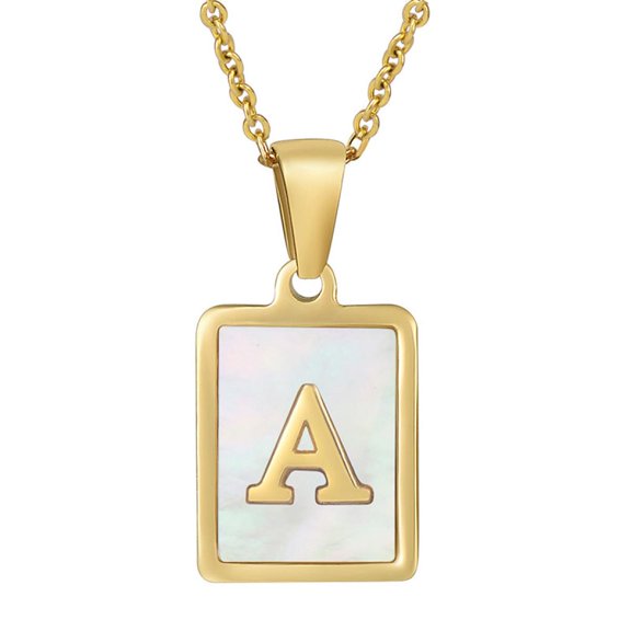 VOLALO Jewelry Initial Pendant Necklace for Men Womens, 18K Gold Plated Stainless Steel Square Letter Capital Necklace Alphabets from A-Z Figaro Chain Necklace
