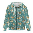 thumbnail image 4 of FOR U DESIGNS Flower Corgi Oversized Zip Up Hoodie for Women Oversized Hooded Sweatshirt with Front Size L Women Zipper Comfortable Long Sleeve Sportswear with Drawstring, 4 of 7