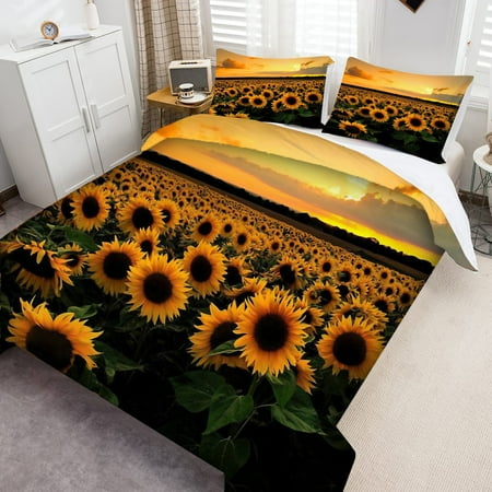 Milsleep Home Decor Sunflower Printed Microfiber Highend Bedding Cover Set,Queen (90"x90")