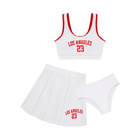 YONGHS Girls 3 Piece Bikini Bathing Suit Swimsuit Swimwear Cropped Tankini with Swim Skirts White 9Y/140