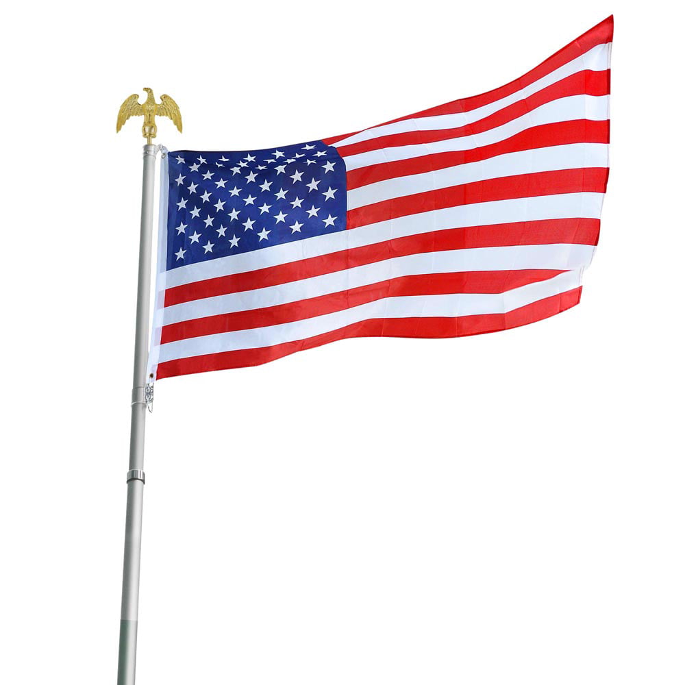 25 ft Aluminum Telescoping Flagpole Kit with Gold Ball and Flag 