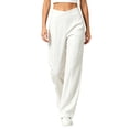 thumbnail image 3 of VBVC Women's Crossover V-Waist Wide Leg Pants , High Waisted Seam Front Trousers For Women , Ladies' Yoga Workwear Bottoms with Pockets, White , S-2XL, 3 of 7