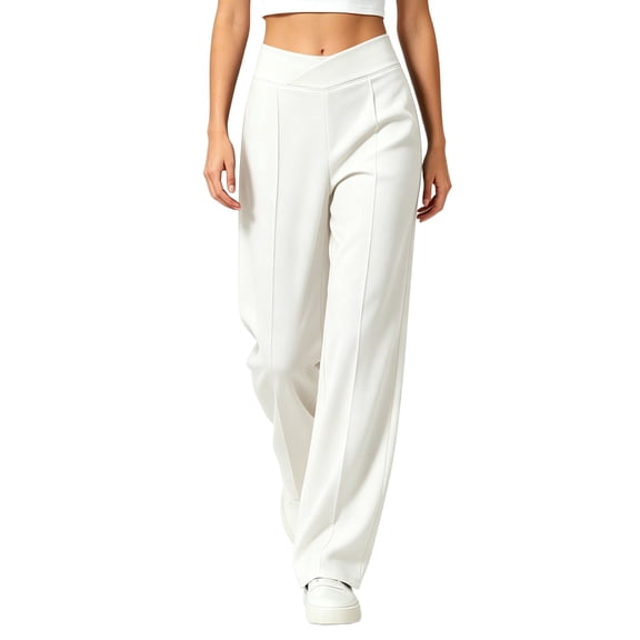 Dagugfen Athletic Pants for Women Loose Fitted Elastic Waist Stretchy Breathable Full Length Gym Workout Pants(XL,White)