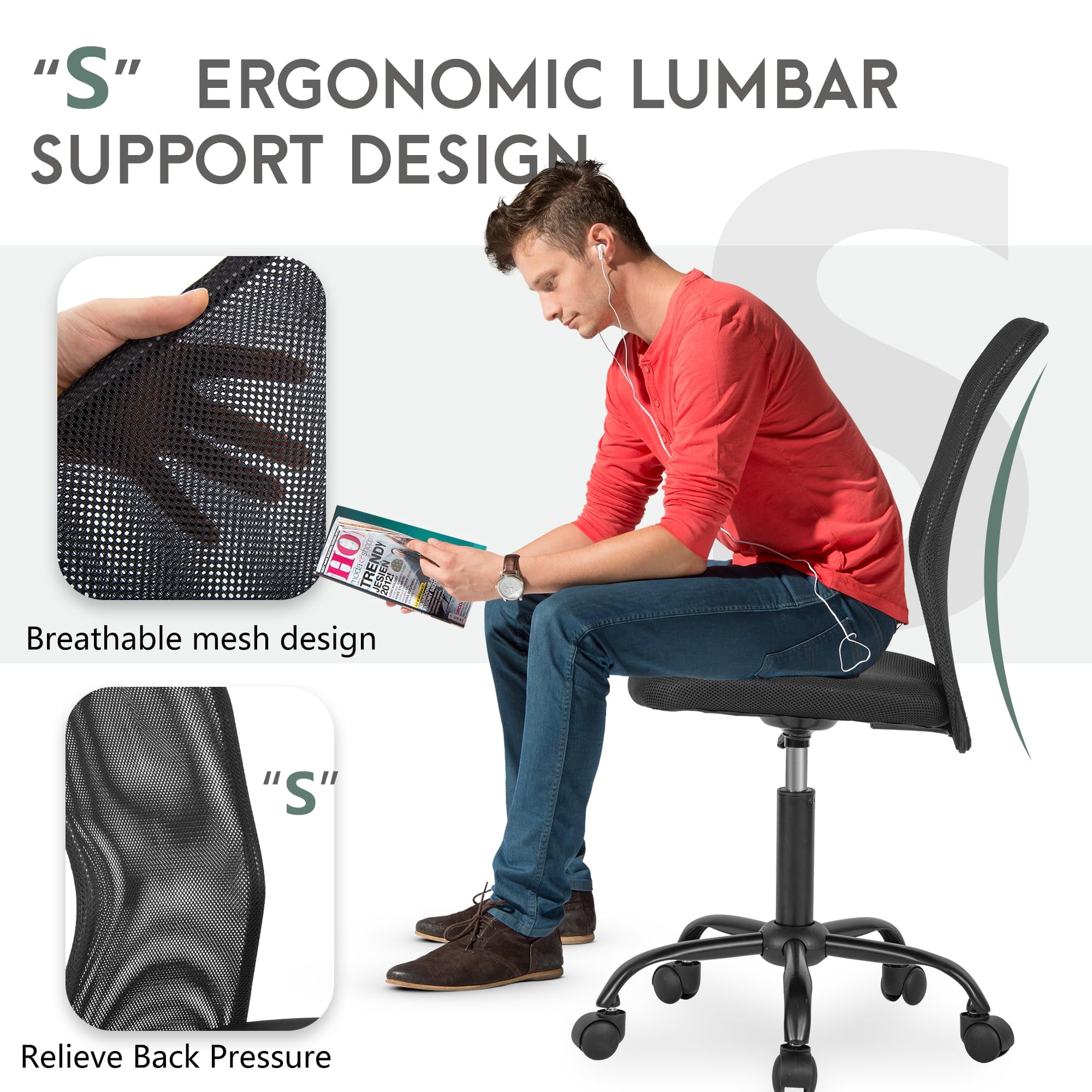 PayLessHere Home Office Chair - Ergonomic Mesh Desk Chair w/Lumbar Support, Black