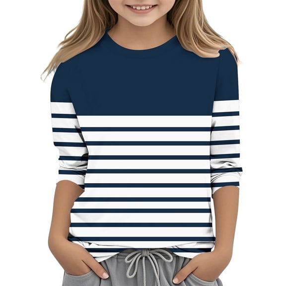 IFNWSV Girl Tops Boys Shirts Interest Stripe Print Tshirt Sleeve Funny Graphic T Shirts Blue 4 Years