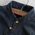 thumbnail image 5 of Migroa Men's Linen Shirts Long Sleeve Shirts Casual Button Down Banded Collar Shirt Beach Summer Tops Spread Collar Beach Plain Tops Blue L, 5 of 5