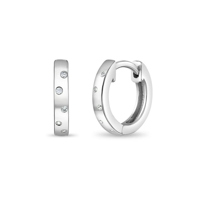 925 Sterling Silver Clear Cubic Zirconia Small Hoop Earrings For Girls