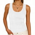 thumbnail image 2 of lcziwo Womens Solid Color Tank Top Ribbed Knit Wide Strap Crew Neck Undershirt Summer Holiday Athletic Slim Fit Cami Top White M, 2 of 7