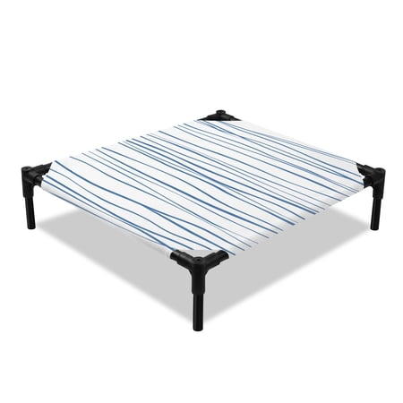 Lines Elevated Dog Bed Art Minimalist Abstract Navy Blue Texture Cooling Breathable Outdoor Raised Dog Cot Bed with Metal Frame Non-Slip Feet for Small Dog 20x20in