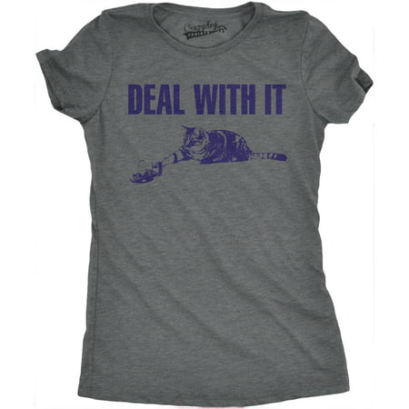 Womens Deal With It Funny Tee Cat Face Shirt Hilarious Novelty Graphic T