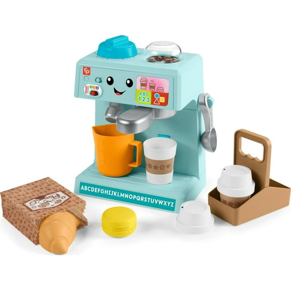 Fisher-Price Laugh & Learn Learn & Serve Coffee Café Toddler Electronic Toy, 10 Play Pieces, Multilanguage Version , Ages 18M+