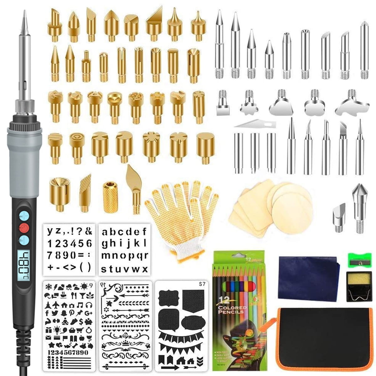 Wood Burning kit,60W 112Pcs Professional WoodBurning Pen Tool, DIY Creative  Tools with Adjust Temp Switch 200450,Wood Burner for  Embossing,Carving,Pyrography,Soldering,Suitable for Beginners,Adults  60W/112PCS