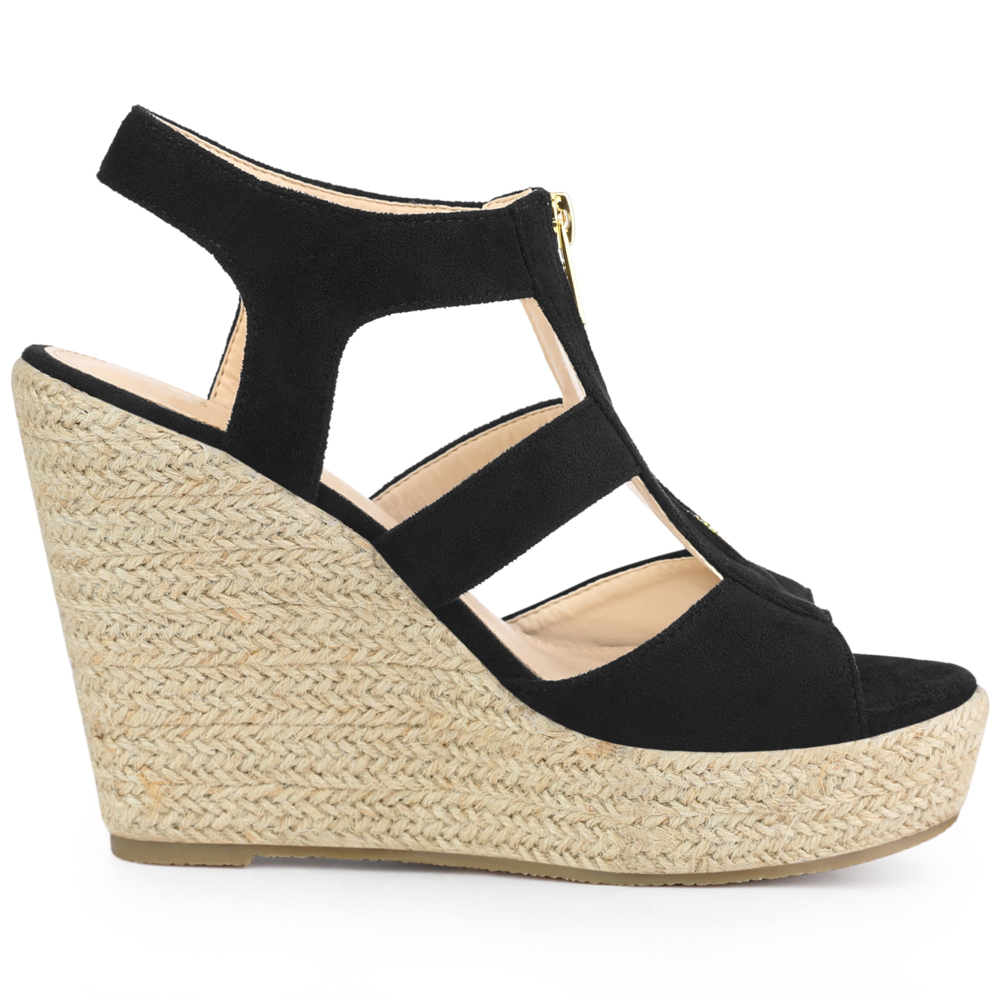 DARING DIVA Women's Wedges Zipper Sandals Platform Wedges Heels Sandals Black 8.5