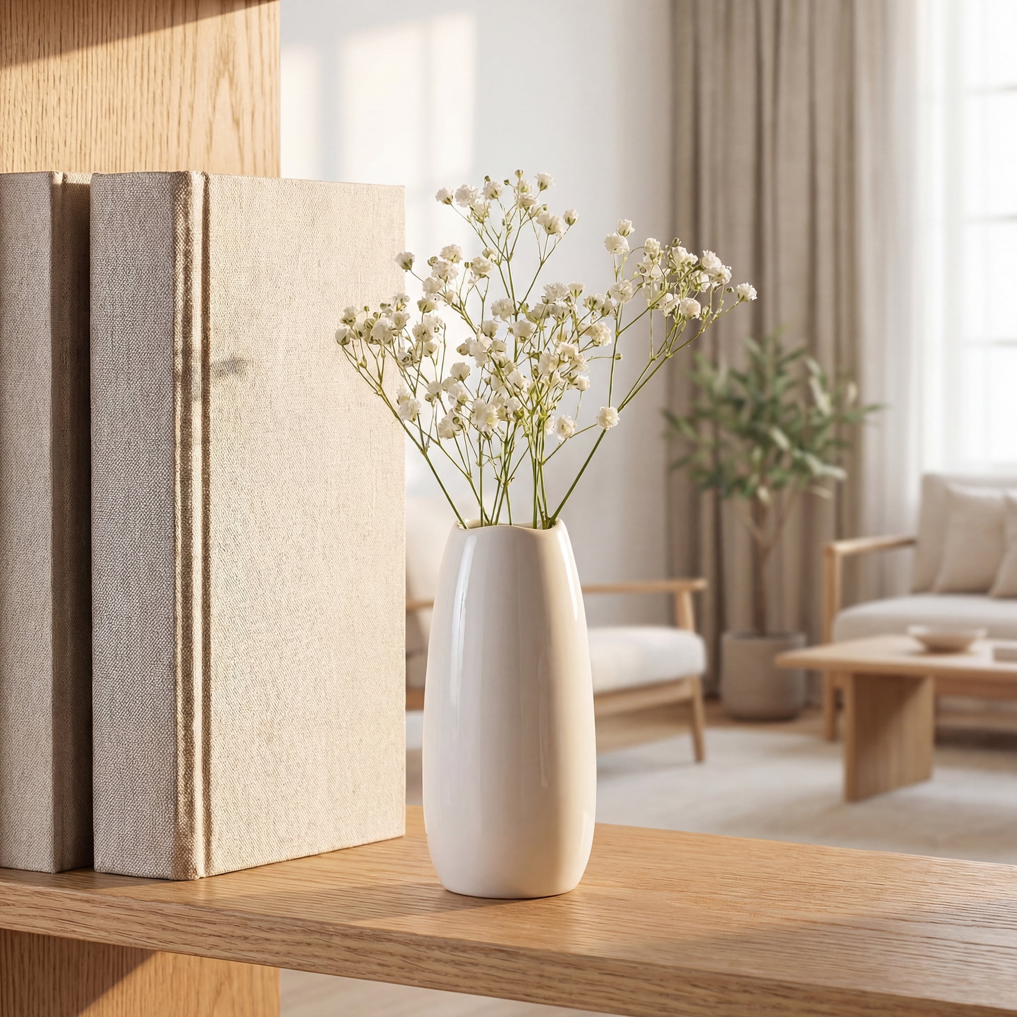 Unique Bargains Small Ceramic Bud Modern Cylinder Vase Ribbed Decorative Flower Vase White