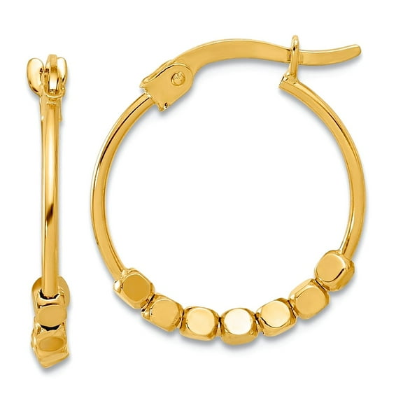 14k Solid Yellow Gold Polished Beads Hoop Earrings 18.7x17mm Wide 2.5mm Thick Hoop Earring for Women