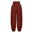 thumbnail image 6 of FRSASU Women Cotton Linen Baggy Palazzo Pants Elastic Waist Beach Yoga Lounge Ankle Pants with Pockets Red, 6 of 6