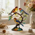 thumbnail image 6 of Bird Branch Figurine, Stained Glass Acrylic Decor, Colorful 3 Bird Art, Tabletop Ornament for Home Office Shelf, 6 of 6