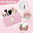 thumbnail image 4 of Soda Candy Initial Small Makeup Bag Personalized A-Z Chenille Preppy Patch Makeup Pouch Cute Toiletry Bag for Women Mom PU Cosmetic Bag for Purse Birthday Xmas Valentine Gift, A, 4 of 7