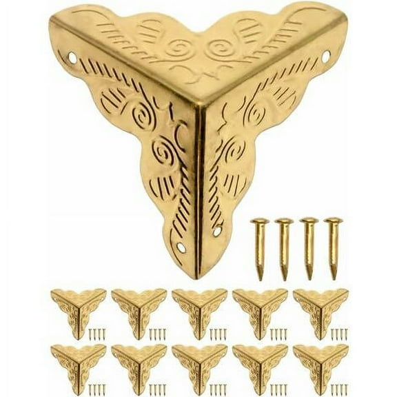 Antique Gold Brass Furniture Corners - 10-Piece Set for Vintage Edge Protection