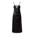 thumbnail image 3 of nerohusy Summer Satin Maxi Dresses for Women 2025 Cowl Neck Ruched Silk Formal Wedding Guest Spaghetti Strap Slip Dress with Slit Black,XS, 3 of 7