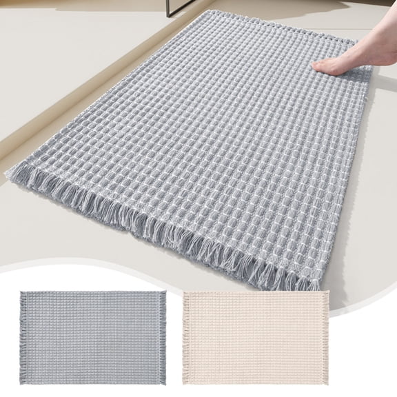 Fengqque Non SlipThin Bathroom Rugs Under Door Quick Dry Absorbent Faux Suede Bathroom Floor Mats-Shower Rug for in Front of Bathtub Shower 23.6" x 15.7"