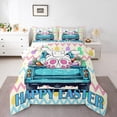 thumbnail image 1 of Happy Easter Adults Comforter Set,Cartoon Rabbit Spring Truck Animal Kawaii Bedding Set All Season,Colorful Easter Eggs Carrots Wavy Striped Comforter 3 Pcs with 2 Pillowcases,King Size, 1 of 6