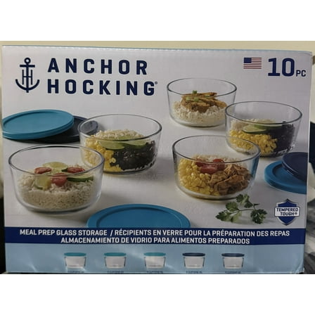 Anchor Hocking 10 pc Glass Storage Container - Tempered Tough Glass, Meal Prep Container with BPA-Free Lids, Oven Safe, Freezer Safe and Dishwasher Friendly