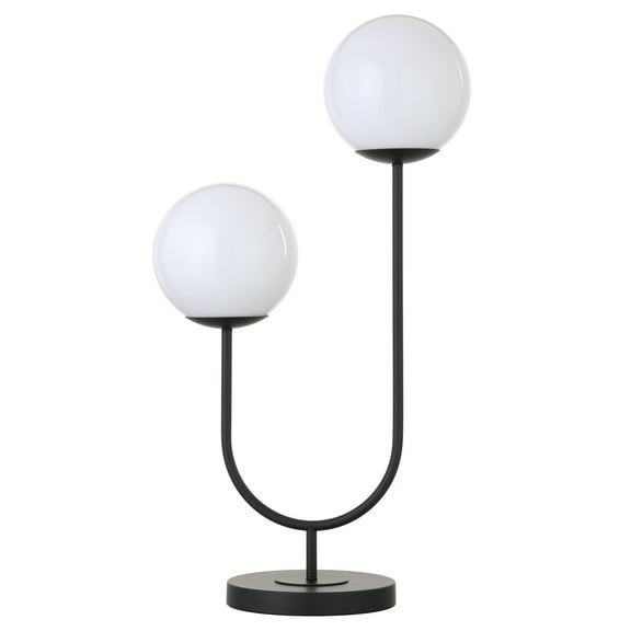 Evelyn&Zoe Dufrene 2-Light Table Lamp with Glass Shades, Blackened Bronze/White Milk