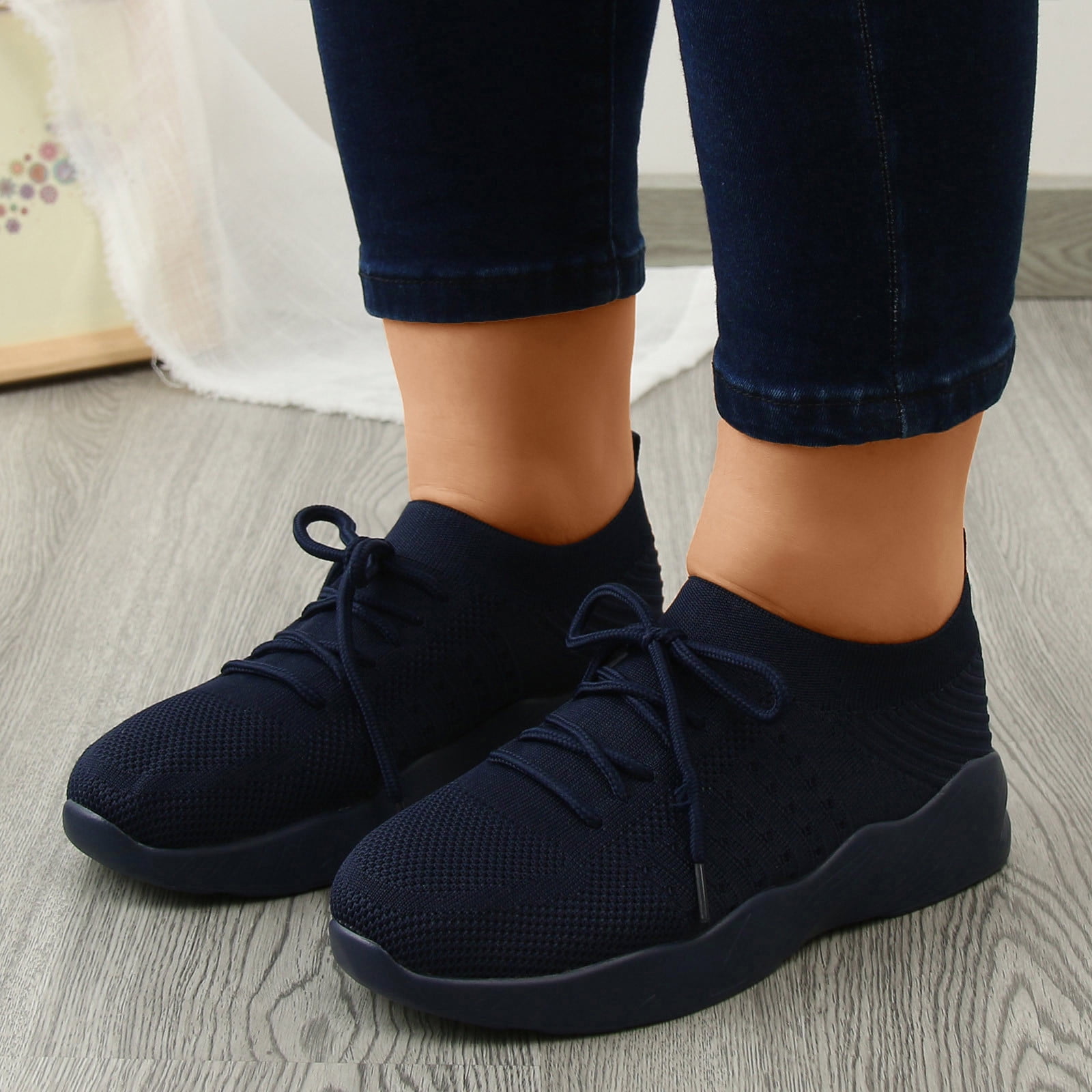 GUOBIOZIY Womens Tennis Running Shoes Walking Shoes Lightweight Casual Sneakers for Travel Gym Work Walking Shoes(Dark Blue,8)