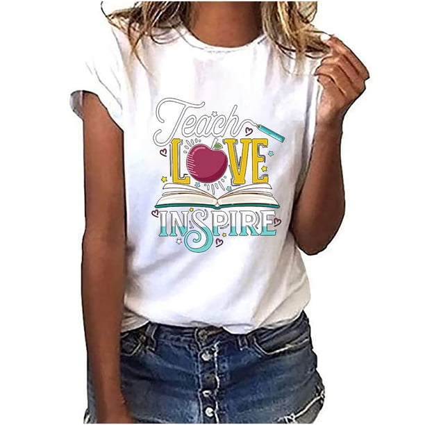 Blusa estampada con cuello redondo y manga corta suelta divertida para mujer Pompotops hfajkhk123569