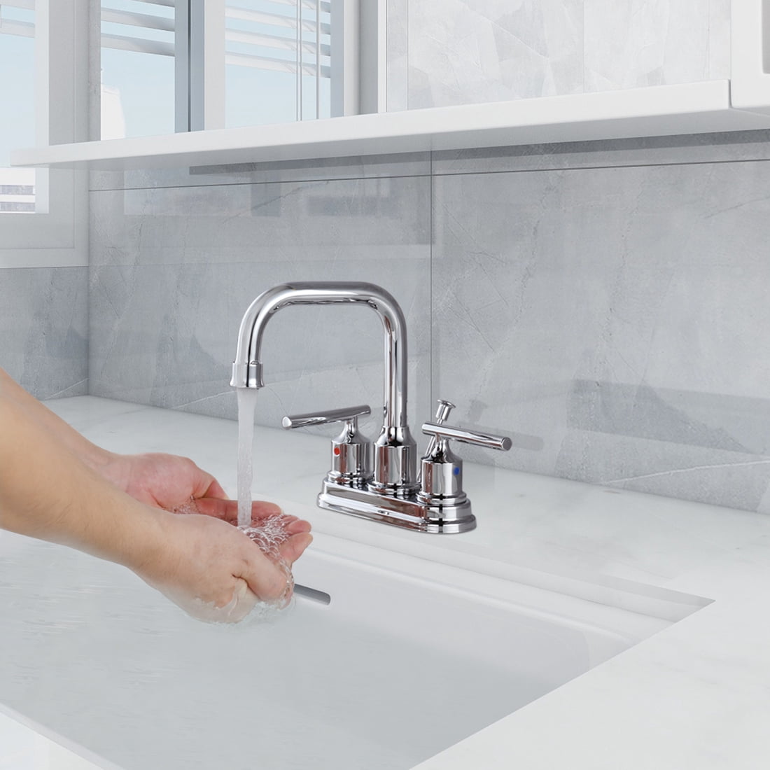 WOWOW Bathroom Faucet Chrome 4 inch Bathroom Sink Faucet Centerset Lift Rod Drain