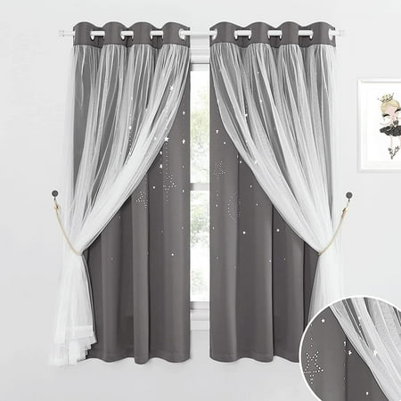Tesnn Pink Curtains For Girls Bedroom Kids Room Moon And Star Hollow Out Blackout Nursery Double Layer Grommet Window Ds Decor 52 W By 84 L Set Of 2 Tesnn Pink Curtains For Girls Bedroom, How To Layer Grommet Curtains