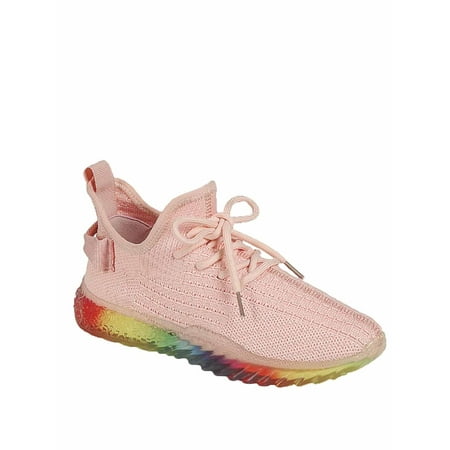 Gabby Rainbow Sole Lace Up Look Slip On Fashion Sneaker ( Pink 10)