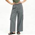 thumbnail image 5 of Hvogkswy Cargo Pants for Women Elastic Drawstring Straight Leg Loose Long Trousers Multi Pockets Solid Casual Athletic Work Pants S-3XL, 5 of 9