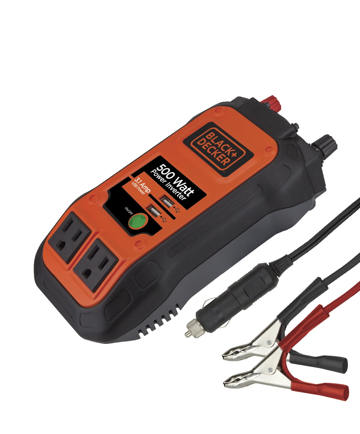 BLACK+DECKER 500 Watt Portable Automotive Power Inverter with Dual AC