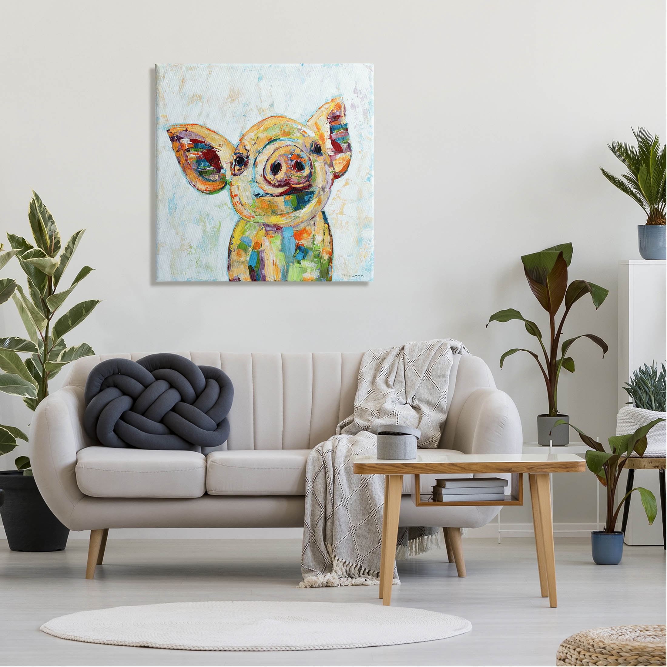 Happy Farm Pig Modern Composition Animals & Insects Painting Gallery Wrapped Canvas Print Wall Art