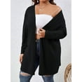 thumbnail image 6 of Essential Solid Fluted Sanding Open Front Knitted Cardigan Sweater for Women Black XXXL, 6 of 8